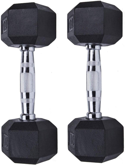 SINGLE Hex Rubber Dumbbell with Metal Handles Exercise Heavy Workout Dumbbells Workout Weights Sold as Singles or Set