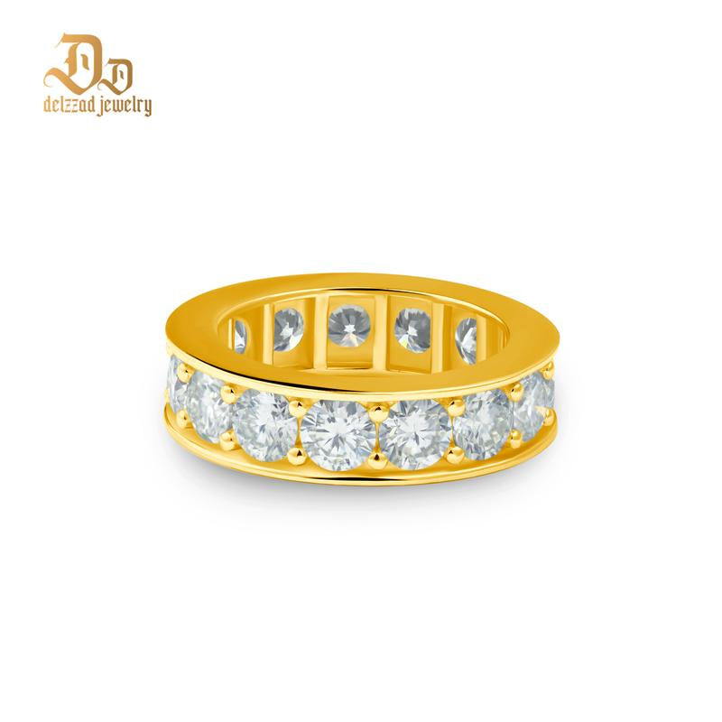 Delzzad S925 round VVS Synthetic Moissanite Classic Eternity Ring Band Engagement Wedding Valentine'S Day Gifts