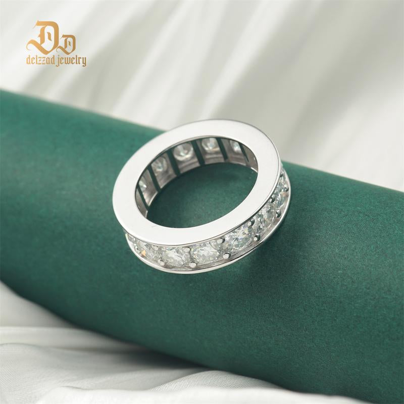 Delzzad S925 round VVS Synthetic Moissanite Classic Eternity Ring Band Engagement Wedding Valentine'S Day Gifts
